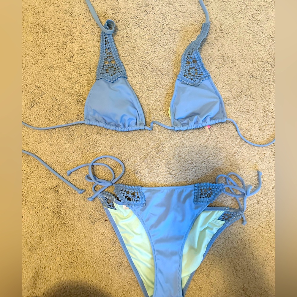 Victoria Secrets Lace Blue Bikini size top- small size bottom medium
